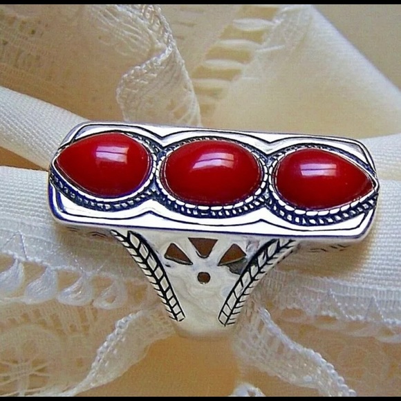 Silpada Sterling Silver Red Coral ‘Deep Sea’ Statement Ring - R3265 - Picture 3 of 11